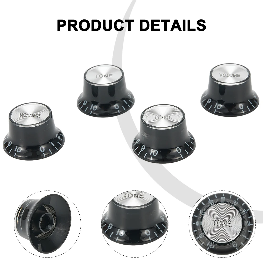 4pcs Aluminum Guitar Tone And Volume Speed Control Knobs Silver Silver Top Hat Bell For GB LP SG Electric Guitar Accessories