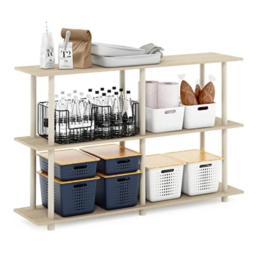 

Furinno Turn-N-Tube No Tools 3-Tier Rectangle Side Display Rack Bauhaus Oak/Beige Plastic Pole 2 x 2