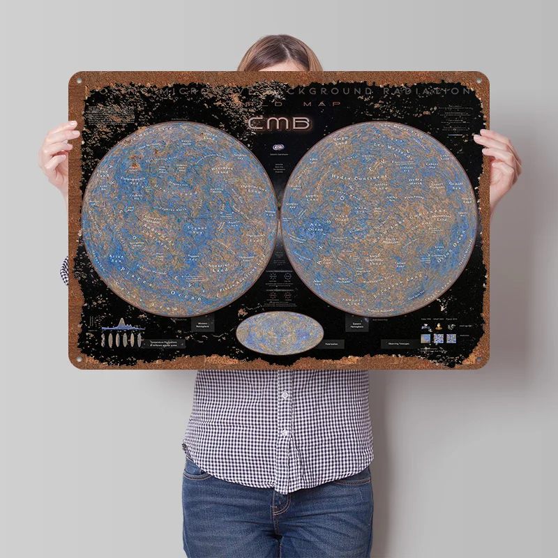 Cosmic Background World Map Tinplate Poster Customized Wall Art Vintage Metal Signs Retro Tin Plaque for Office Decor Man Cave