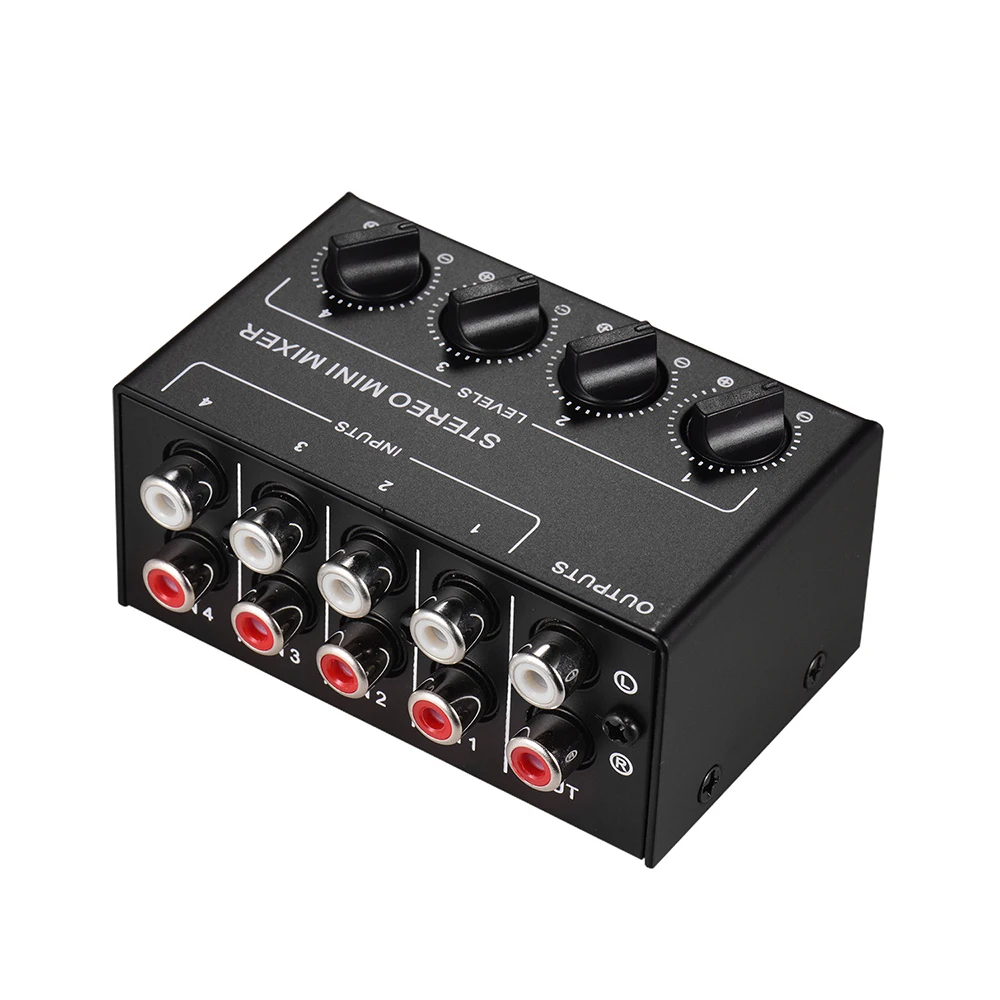 Professional Stereo 4 Channel Passive Mixer for Live Studio Recording Low Noise No External Power Supply Adjustment Sound Mixer