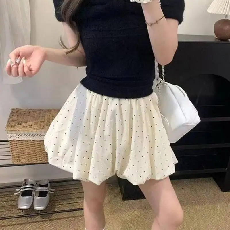 New·2026 High Waist Cloud Bubble Puffy Skirt Women's Flower Bud Short Skirt Spring And Summer Polka Dot Half Skirt Elegant