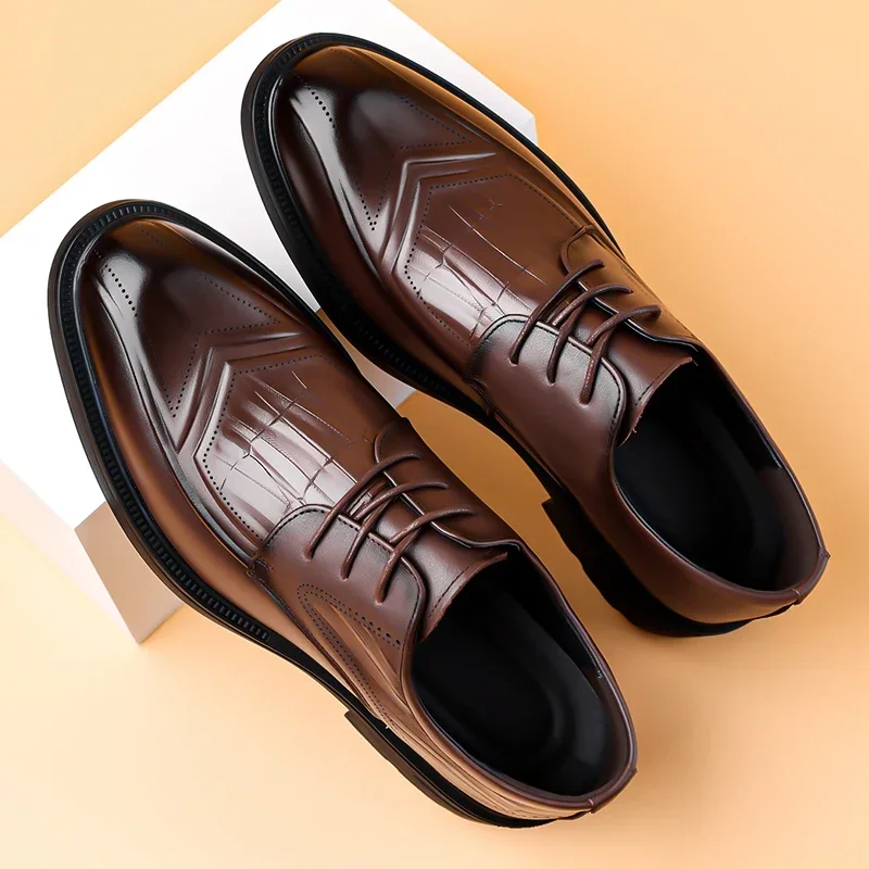 Men's British Style Genuine Leather Derby Dress Shoes, Comfortable Anti-slip Soft Sole for Banquet, Commute & Driving-HX88712