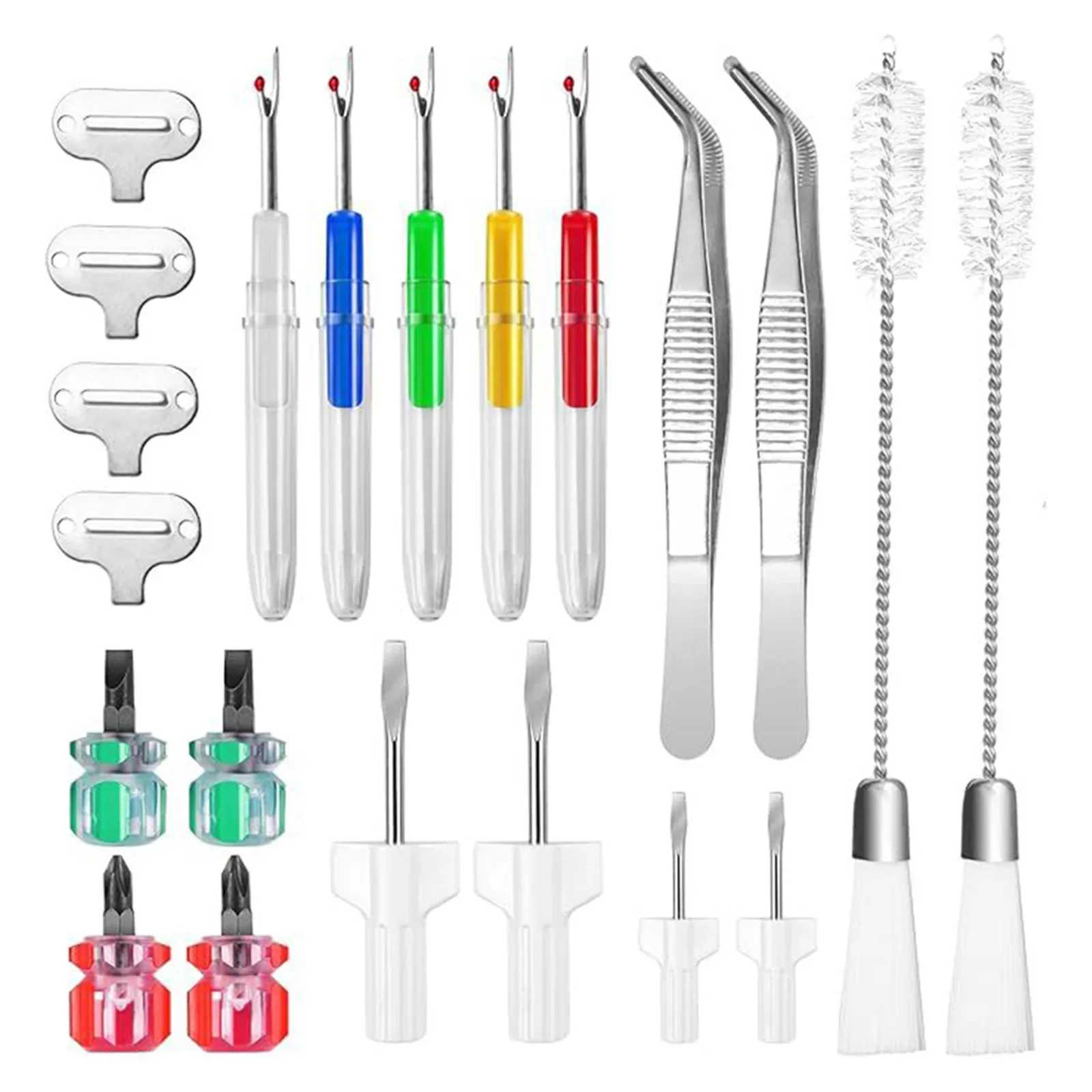 Sewing Machine Maintenance 21PCS Sewing Tools Curved Nose Tweezers Double Headed Lint Brush Flat Head Screwdrivers