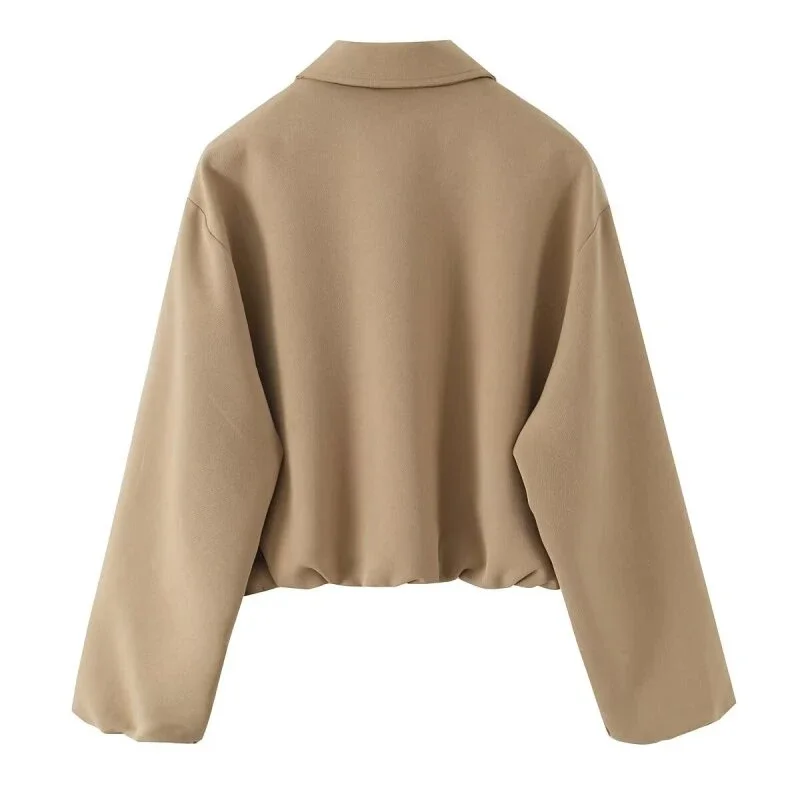 Autumn Winter Women Short Jacket Coat Zipper Pocket Outerwear Female Lady Streetwear Tops Khaki Black Tops