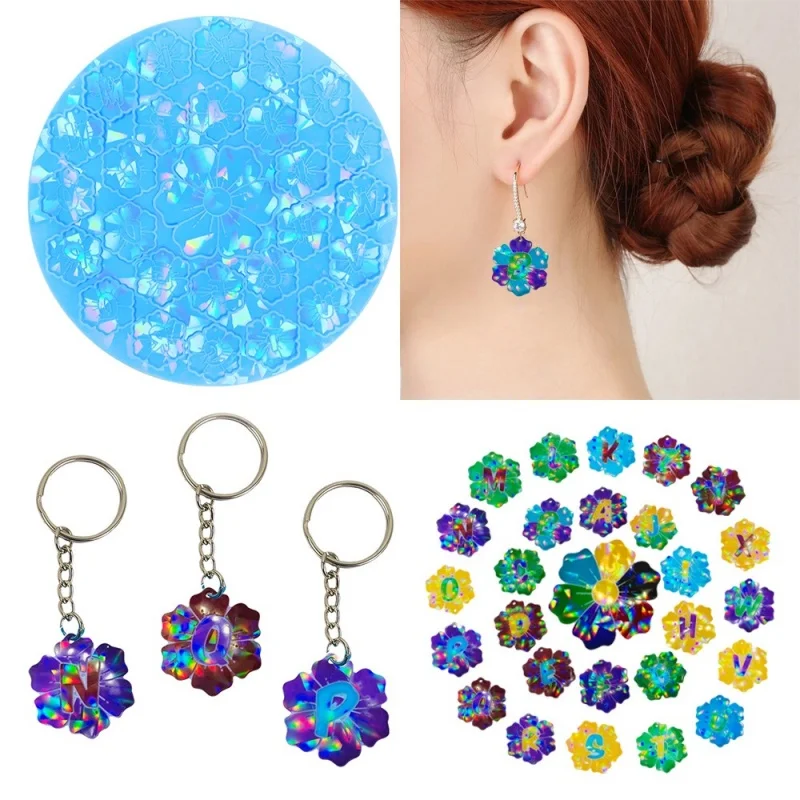 DIY Holographic Round Flower Alphabet Silicone Mold Making Earrings Keychain Cake Inserts Resin Molds