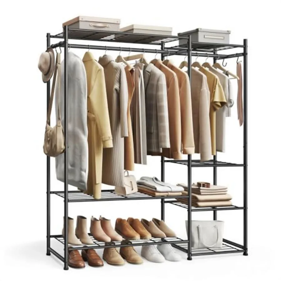 

Portable Closet Wardrobe, Clothes Rack, Closet Organizers and Storage, Freestanding Clothing Rack with 7 Shees, 2 Hanging Rods,