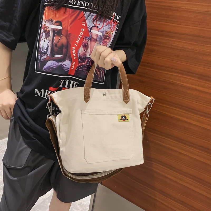 Canvas Women's Bag 2022 Trend Solid Shoulder Crossbody Bag Shopping Eco Bag Korean Messenger Bag Y2K Tote Bag Designer Handbags