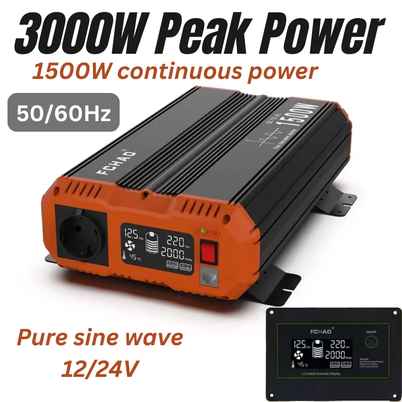 

Fchao 3000W Peak Power 12/24V to 220V Car Inverter – Pure Sine Wave with Remote Controller for Home & RVs