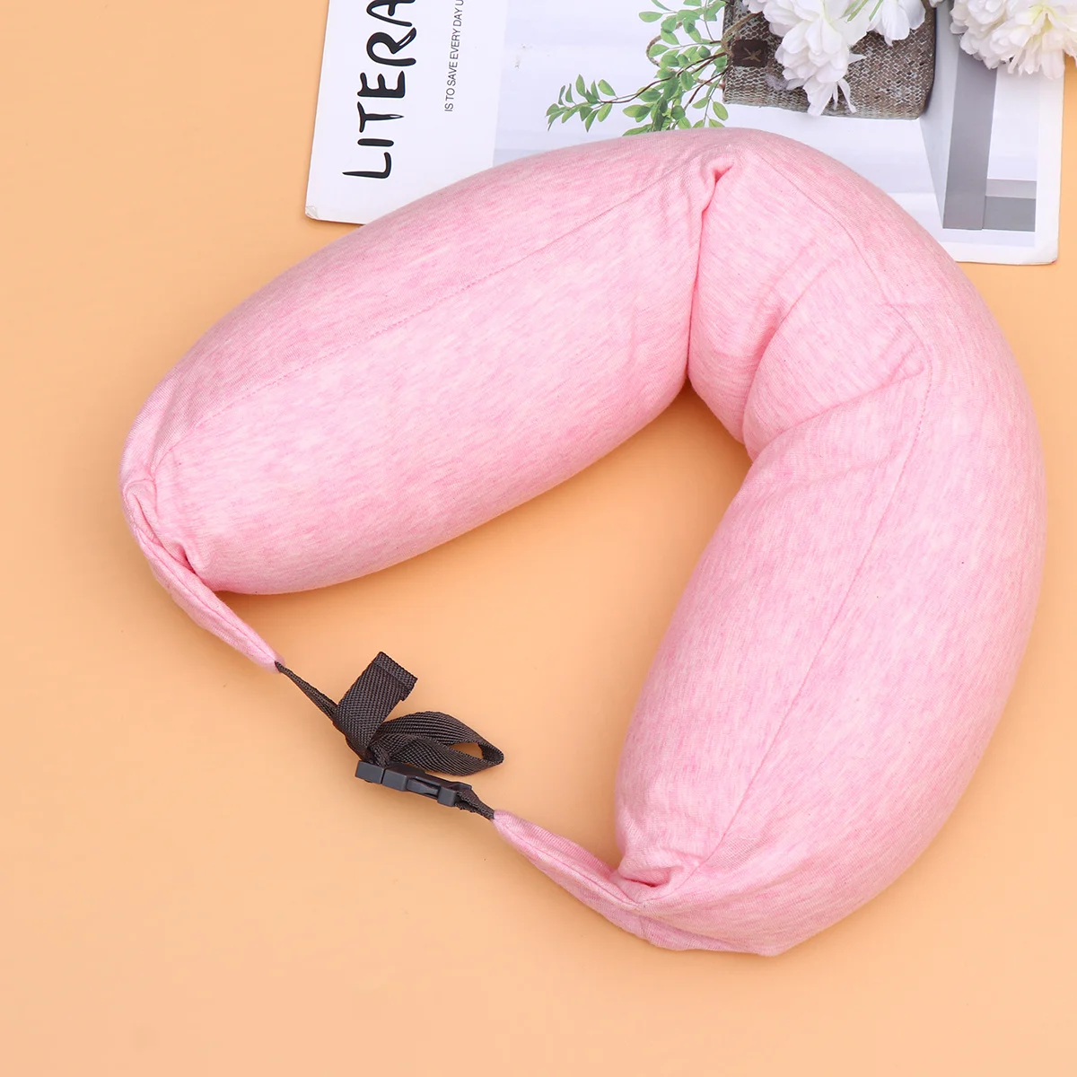 U-Shaped Neck Pillow Cotton Material Comfortable Office Home Travel Rest Pillow Easy Clean Design Pink