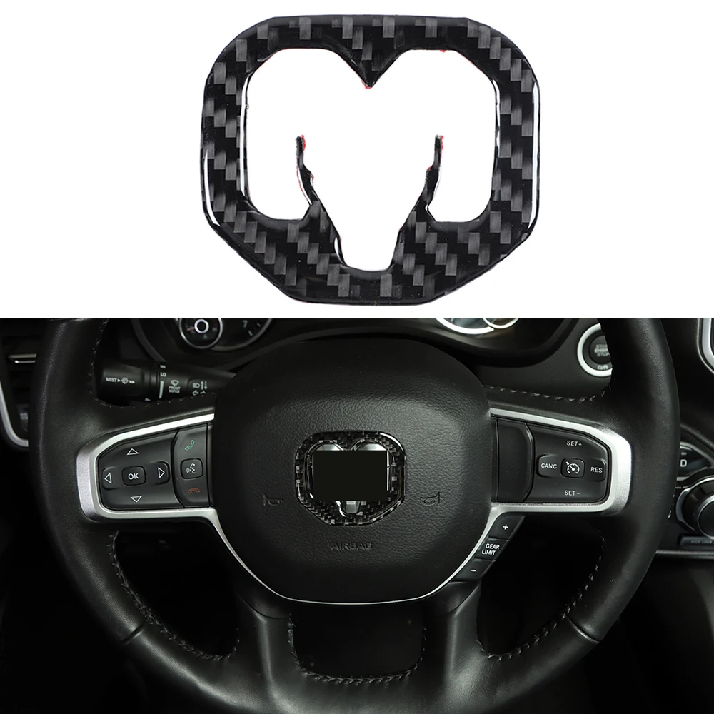 for Dodge RAM 2018 2019 2020 2021 2022 2023 Car Steering Weel Center Decoration Cover Trim Interior Accessory Soft Carbon Fiber