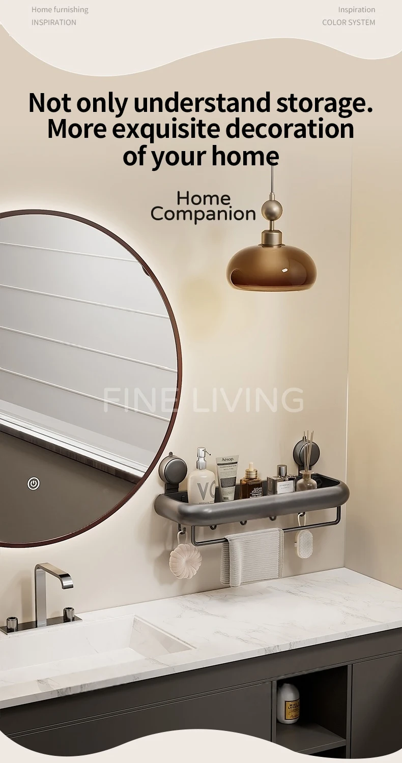 Suction Cup Bathroom Towel Rack Space Aluminum Wall-Mounted Minimalist Multi-Functional Storage Shelf No Drilling Required