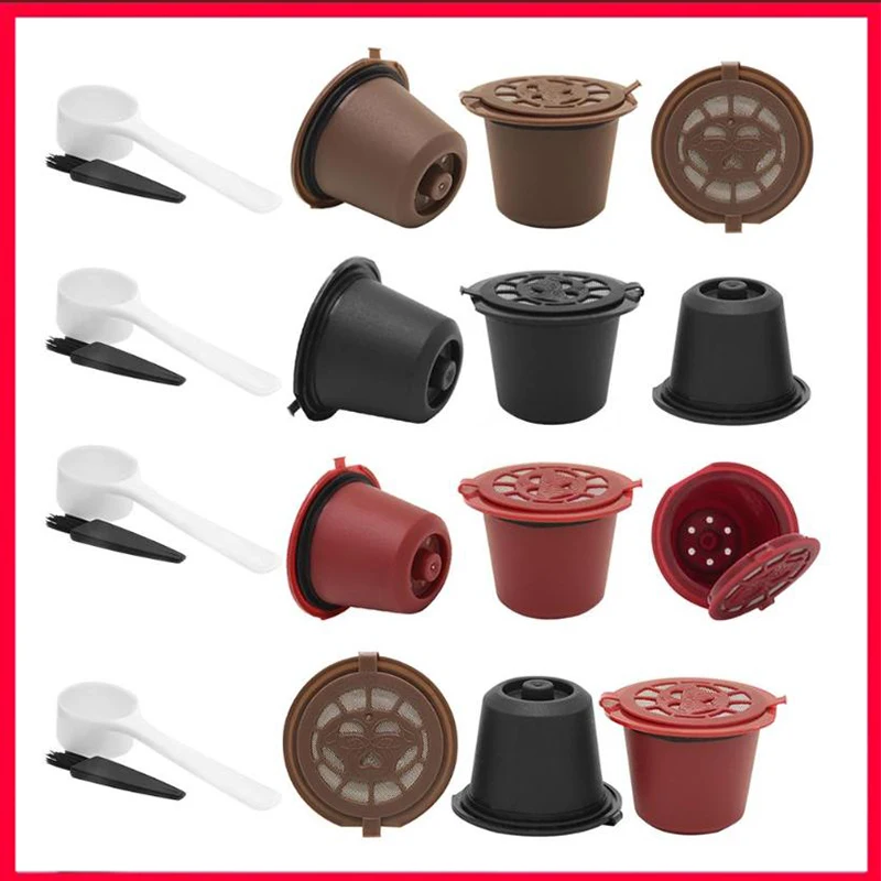 3pcs/pack Refillable Reusable for Nespresso Coffee Capsule With 1PC Plastic Spoon Filter Pod For Original Line Siccsaee Filters