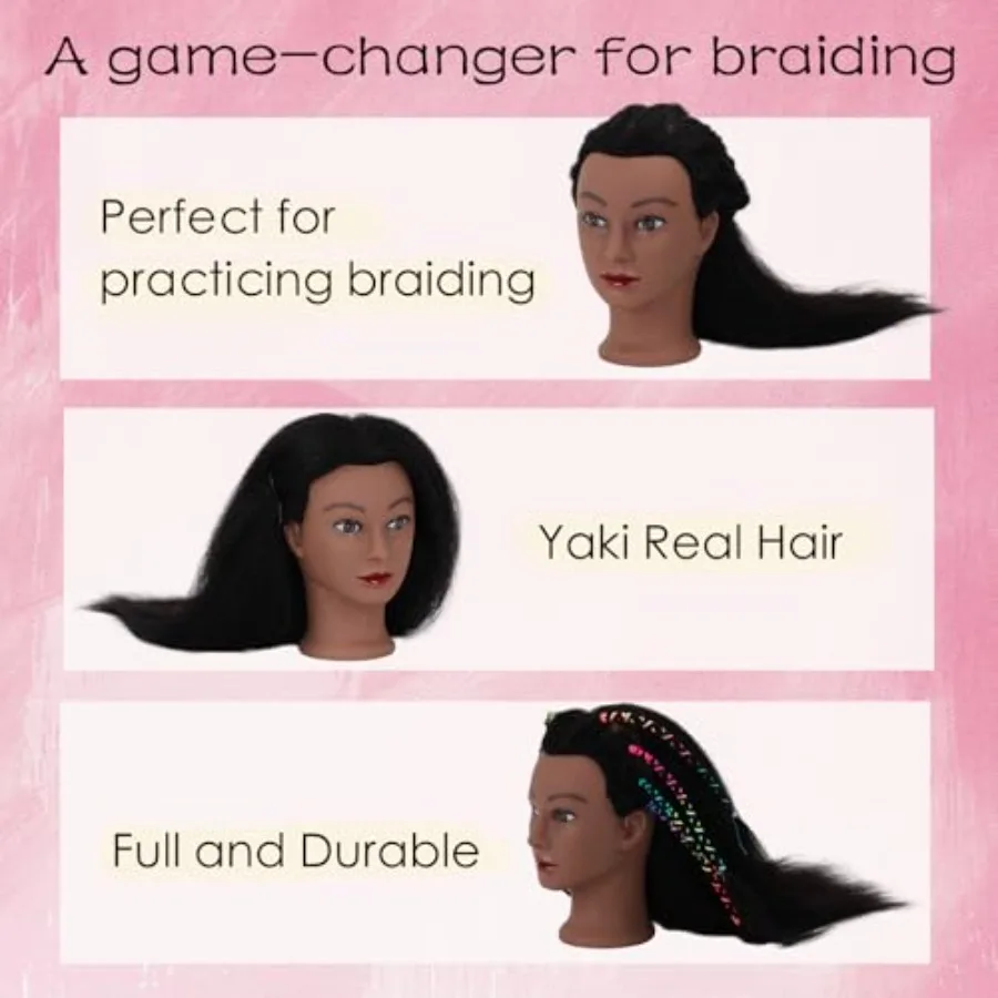 DiazySight رأس عارضة أزياء سوداء أفرو 100 شعر حقيقي 16 دمية رأس مستقيمة للفتيات لممارسة تصفيف الشعر ورأس Pr #4