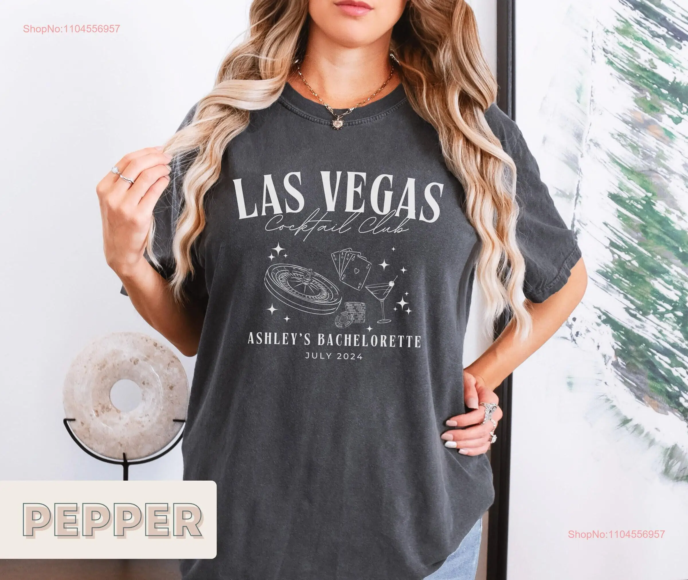 تي شيرت مخصص لحفلات الكوكتيل في لاس فيغاس وحفلات العازبة على طراز ريفي لوكس قابل للتخصيص اسم العروس وتاريخ الموقع