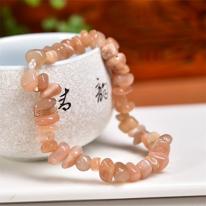 3PCS Natural Sunstone Gravel Stone Bracelet Simple Energy Elastic Academic Magnetic Field Jewelry Party Gift