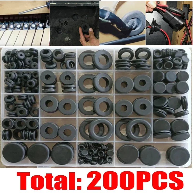 

ELECTRAPICK 200pcs Black Rubber Washer Seals O Ring Gasket Grommet Electrical Gasket Seals Tools Set Assortment Kit