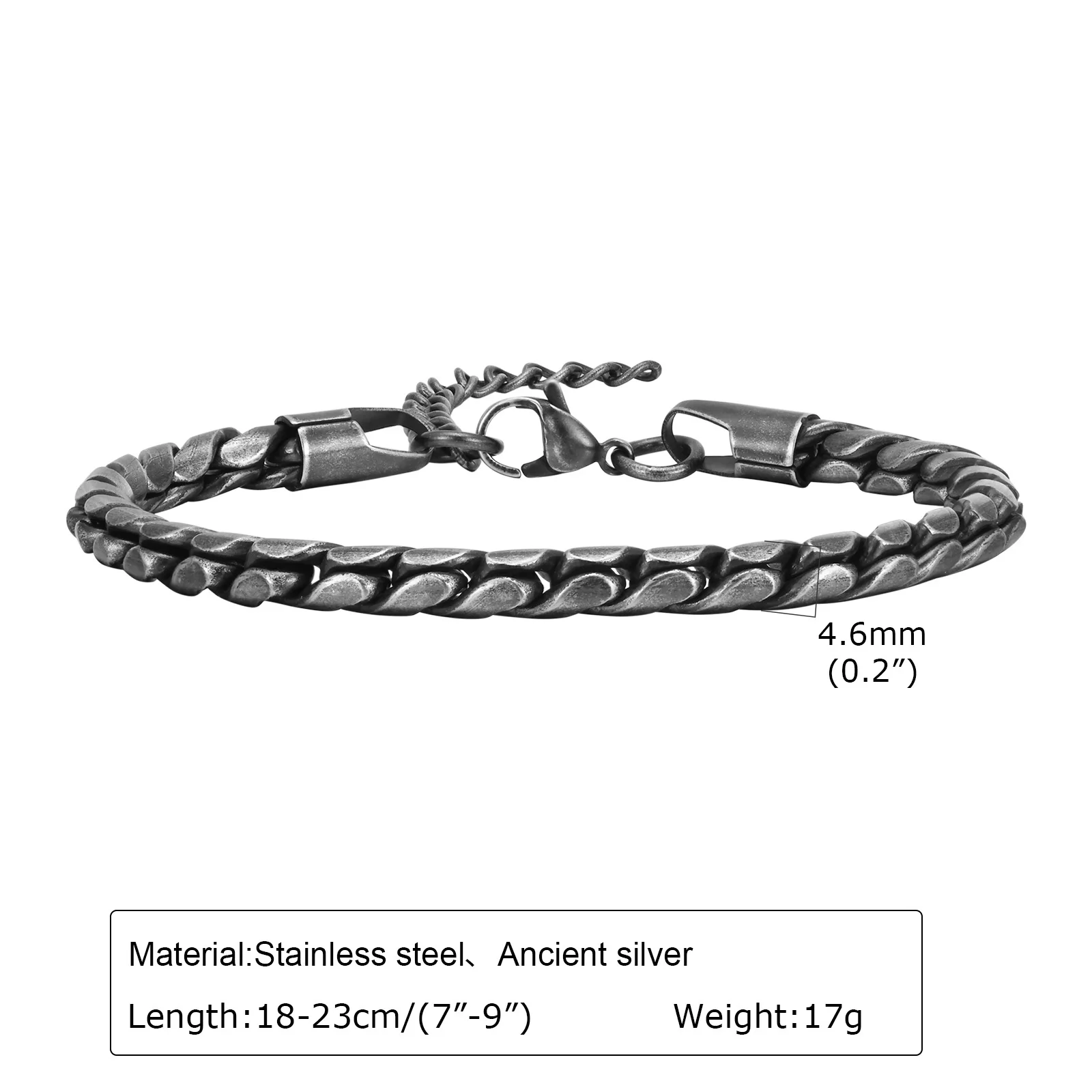 Vnox Retro Silver Color Chain Bracelets for Men, Rock Punk Stainless Steel Links Wristband, Birthday Party Gifts for Him Jewelry