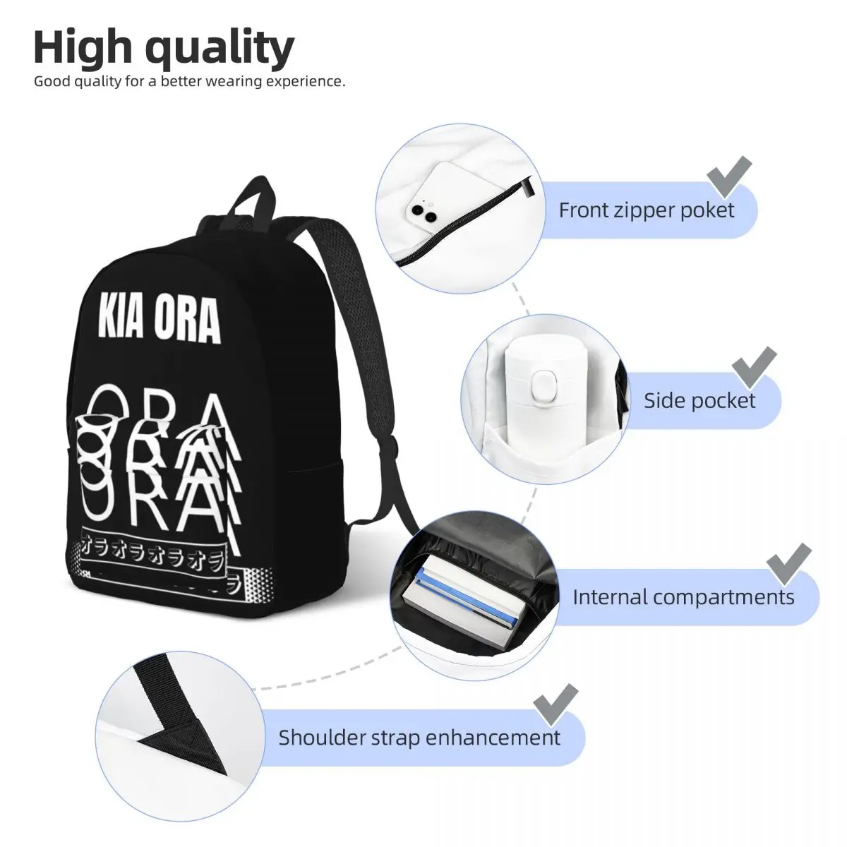 Kia Ora Classical Backpack Durable Student Hiking Travel New Zealand Daypack for Men Women Laptop Shoulder Bag