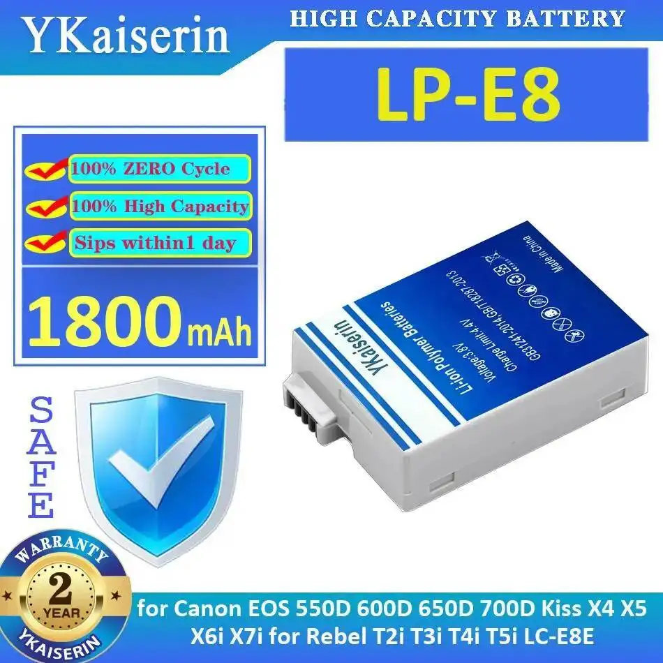 

Аккумулятор для камеры LP-E8 1800 мАч для Canon Eos 550D 600D 650D 700D Kiss X4 X5 X6i X7i Rebel T2i T3i T4i T5i LC-E8E