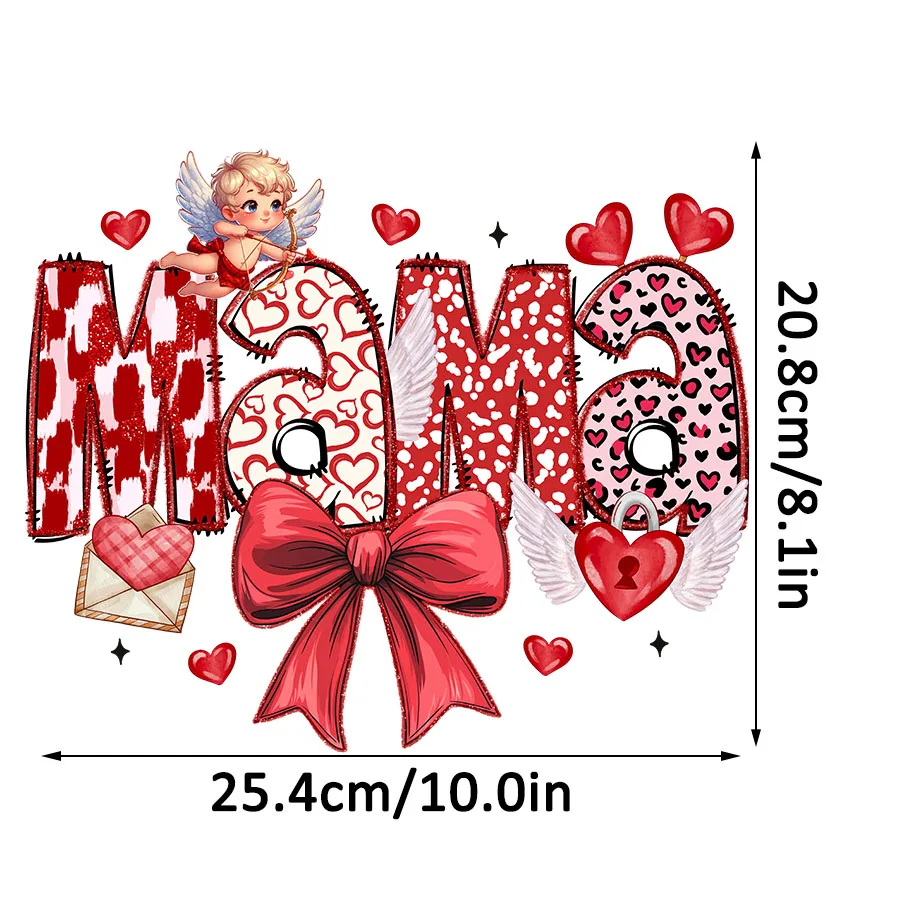 Valentines Day Mama Angel Love Heart Iron-On Heat Transfer Sticker Decals Patch for T-shirts Sweatshirts Bags Clothing Decor