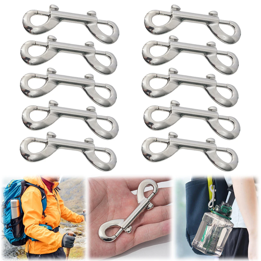 10pcs Scuba Diving Double End Bolt Snap Hook Clips 316 Stainless Steel Quick Draw Link Carabiner B-Shape Spring Hook