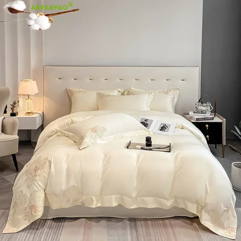 King Size Bedding Set 600TC Egyptian Cotton Flower Embroidery Long-staple Cotton Duvet Cover Set Bed Sheet Pillowcase Queen Size