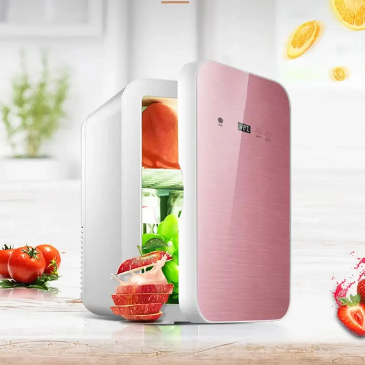 

8L Mini Table Fridge Digital Display Tempered Glass Door Portable 12V/220V Dual Voltage Compact Refrigerator for Cars/Offices