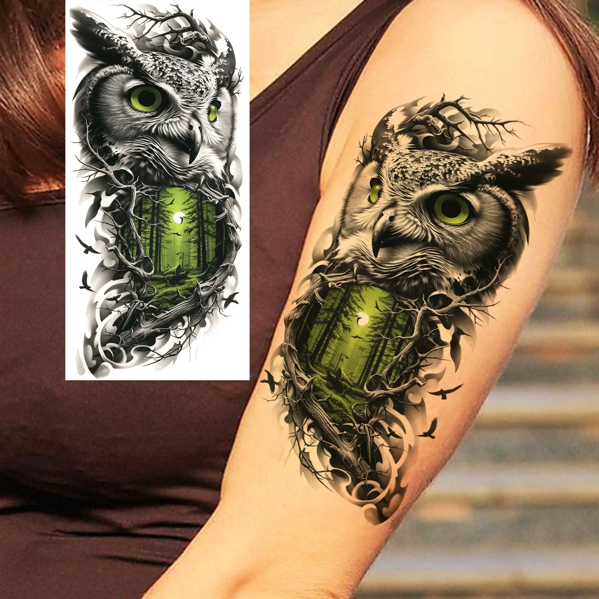 1 Sheet Trendy Cool Tiger Wolf Eagle Temporary Tattoos For Men Women Waterproof Realistic Animals Fake Tattoo Sticker Last Long view 3