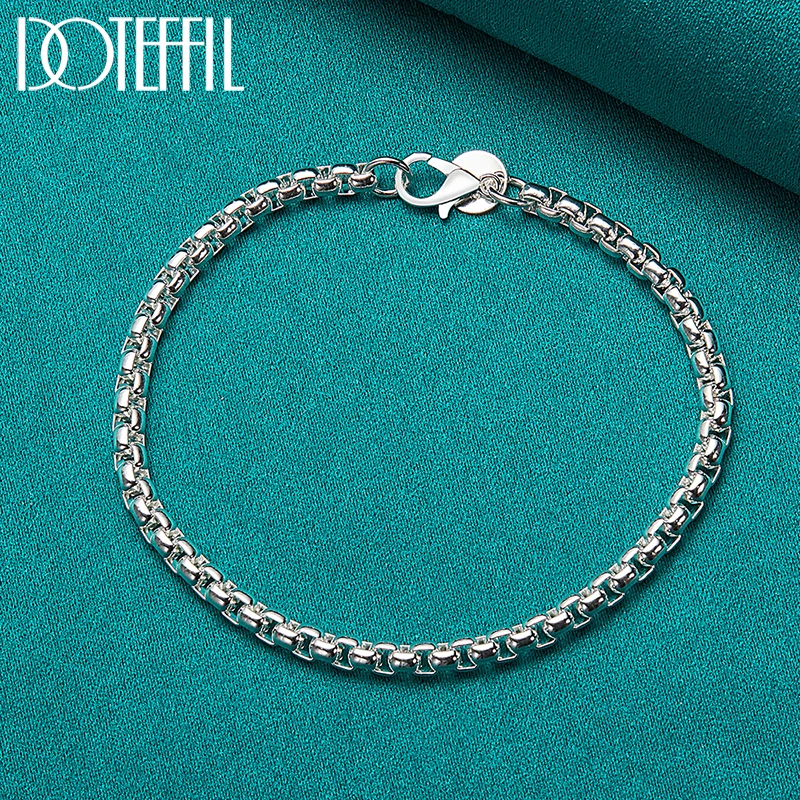 4mm Round Box Chain Necklace Bracelet Set For Woman Man Wedding Engagement Jewelry