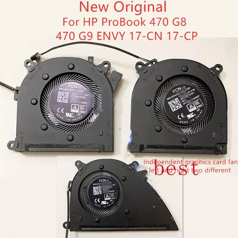 New Original LaptopCPU Cooling Fan For HP ProBook 470 G8 470G9 ENVY 17-CN 17-CP Fan Graphics Card Fan Left and Right 2 Different