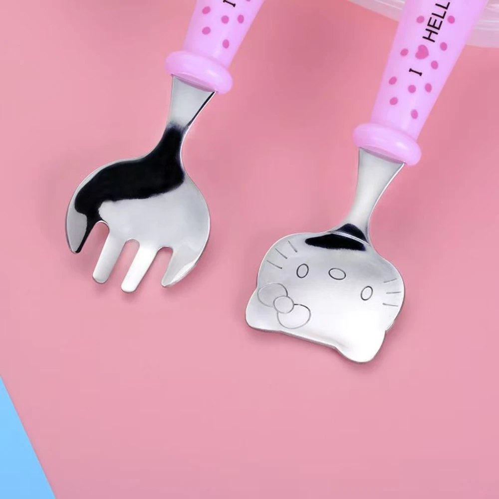 2 قطعة/المجموعة الكرتون مرحبا كيتي شوكة وملعقة مجموعات سانريو Kt القط الوردي مقبض Kawaii أدوات المائدة طالب التخييم بينتو أدوات المائدة هدية