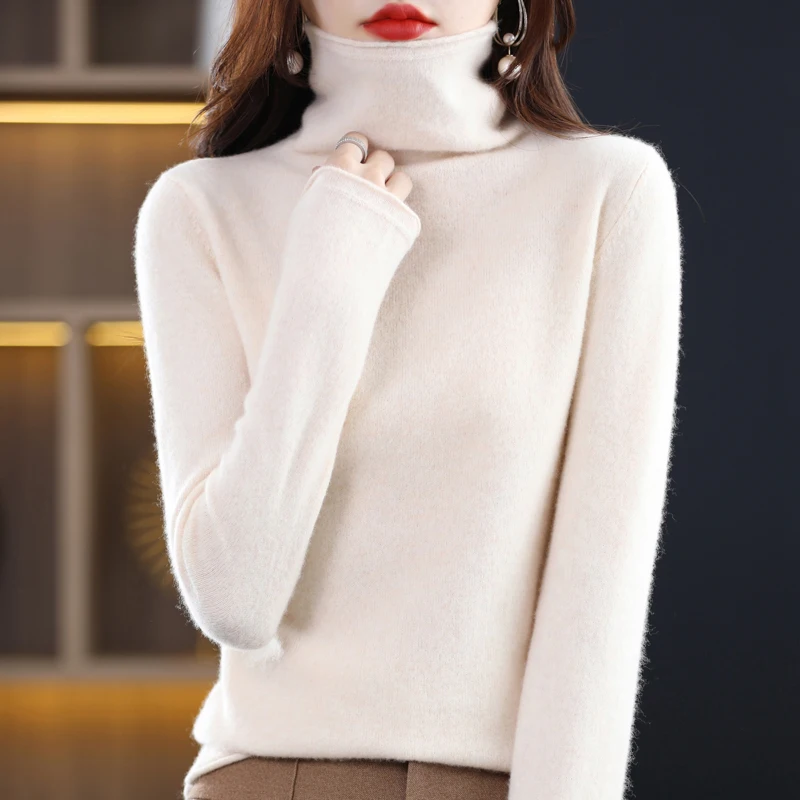 100% Merino Wool Women\'s Stacked Collar Knitted Sweater For Autumn And Winter Warm Korean Loose Top Elegant 2YS Jiu Jia 204