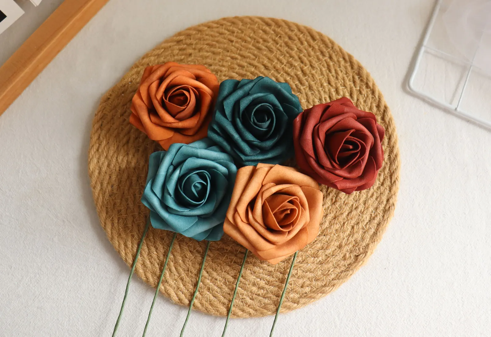 D-Seven Artificial Flowers 25/50PCS Teal & Burnt Orange Roses For DIY Wedding Bouquets/Centerpieces Outdoor Party Backdrops