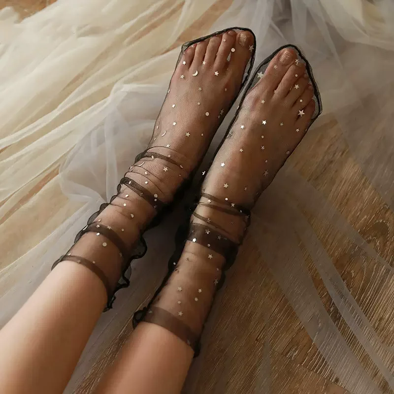 Siatkowe koronkowe skarpetki damskie letnie przezroczyste luźne długie skarpetki koreańska moda Lolita Girls Kawaii Cute Princess Socks Sox