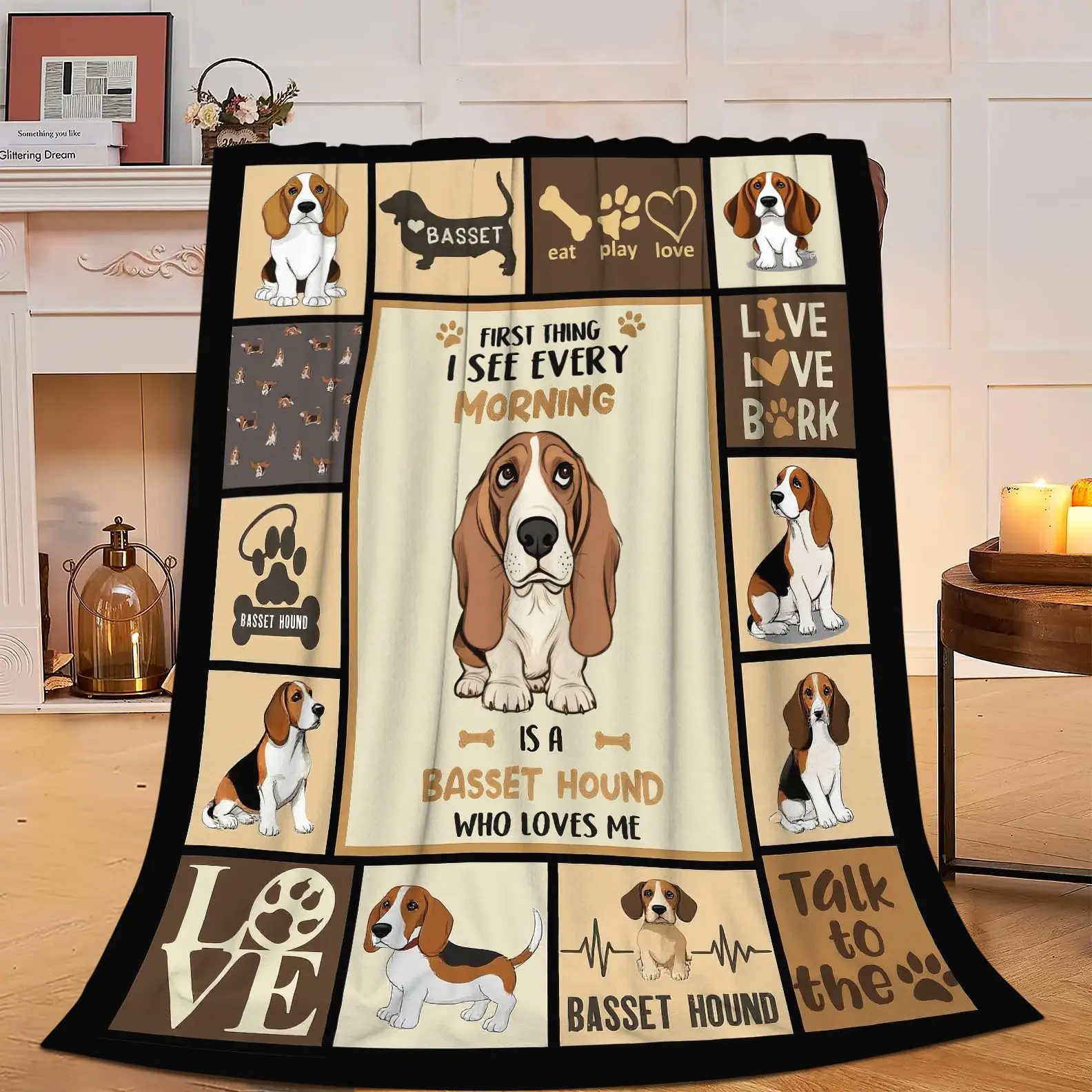 Manta de Forro Polar Inspiradora con Diseño de Perro Basset Hound, Frases y Letras Adorables, Manta para Cama, Sofá, Súper Suave, Acogedora, de Franela, Cálida, Regalo
