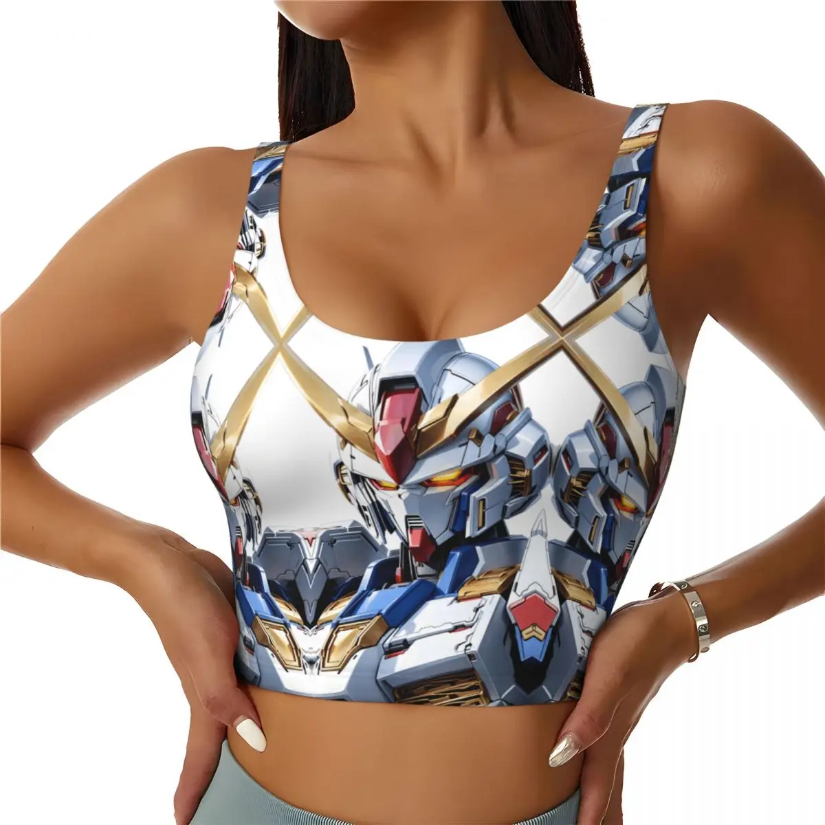 

Custom Gundam Manga Cartoon Sports Bra for Women High Impact Workout Yoga Crop Top