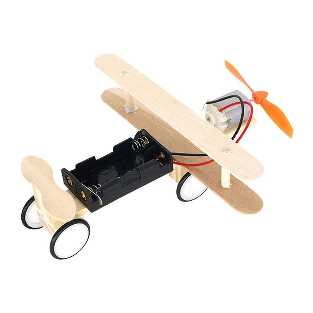 DIY Electric Taxiing Aircraft Model Toys Wooden plane Dual Motor Biplane for Children Education Science Gift Kids Assembled