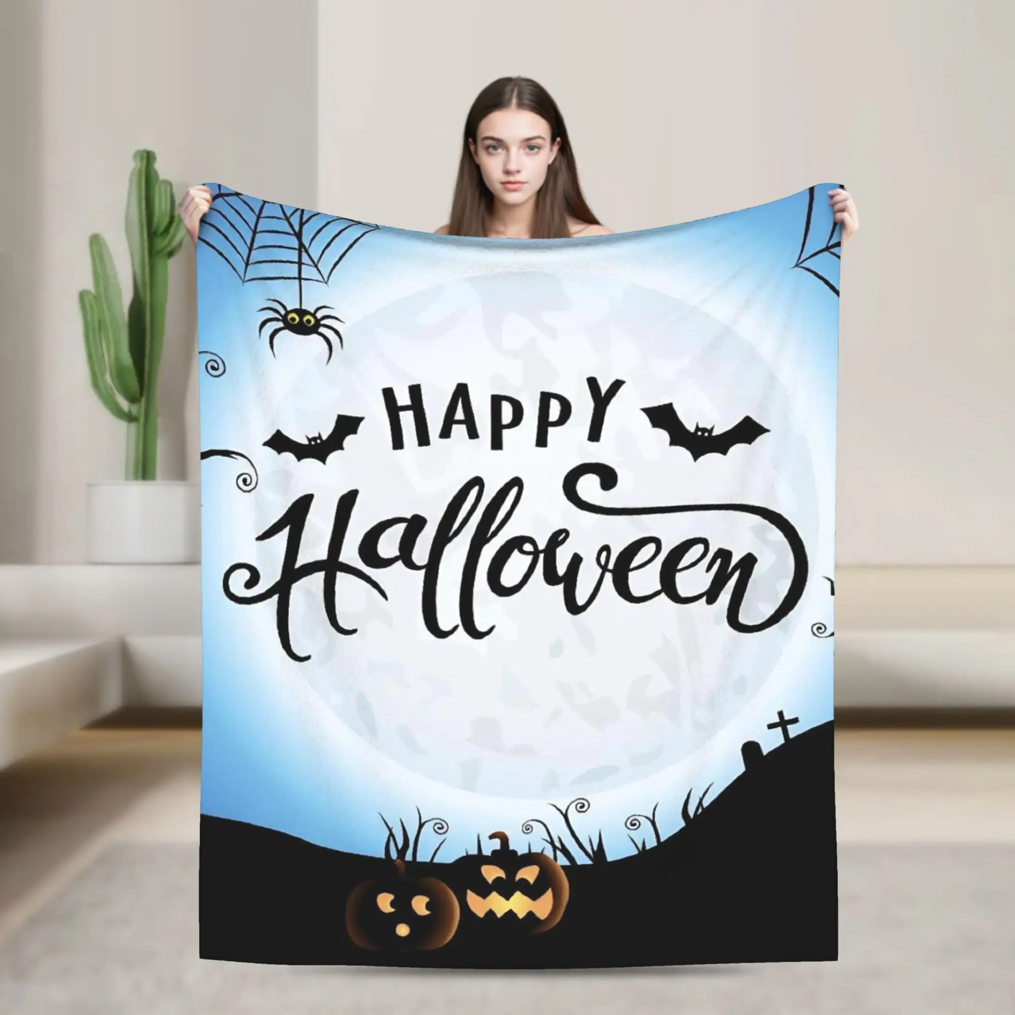 Happy Halloween Horror Flannel Throw Blankets Pumpkin Blanket for Home Car Lightweight Thin Plush Thin Quilt