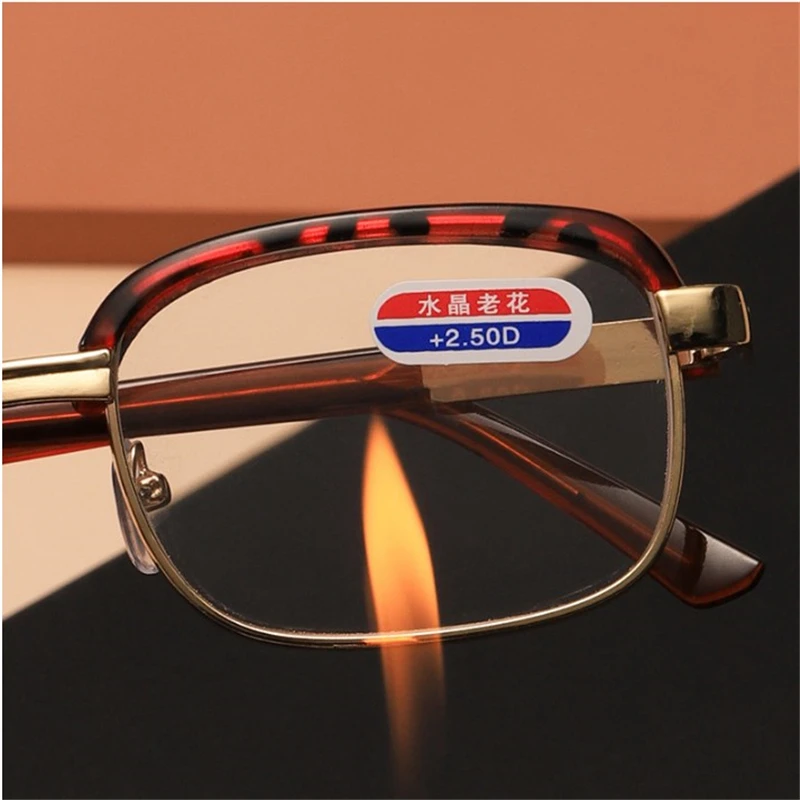 NYWOOH Real Glass Lens Reading Glasses Mens Womens Square Metal Leopard Reading Glasses Scratch Resistant Diopter Glasses +4.0