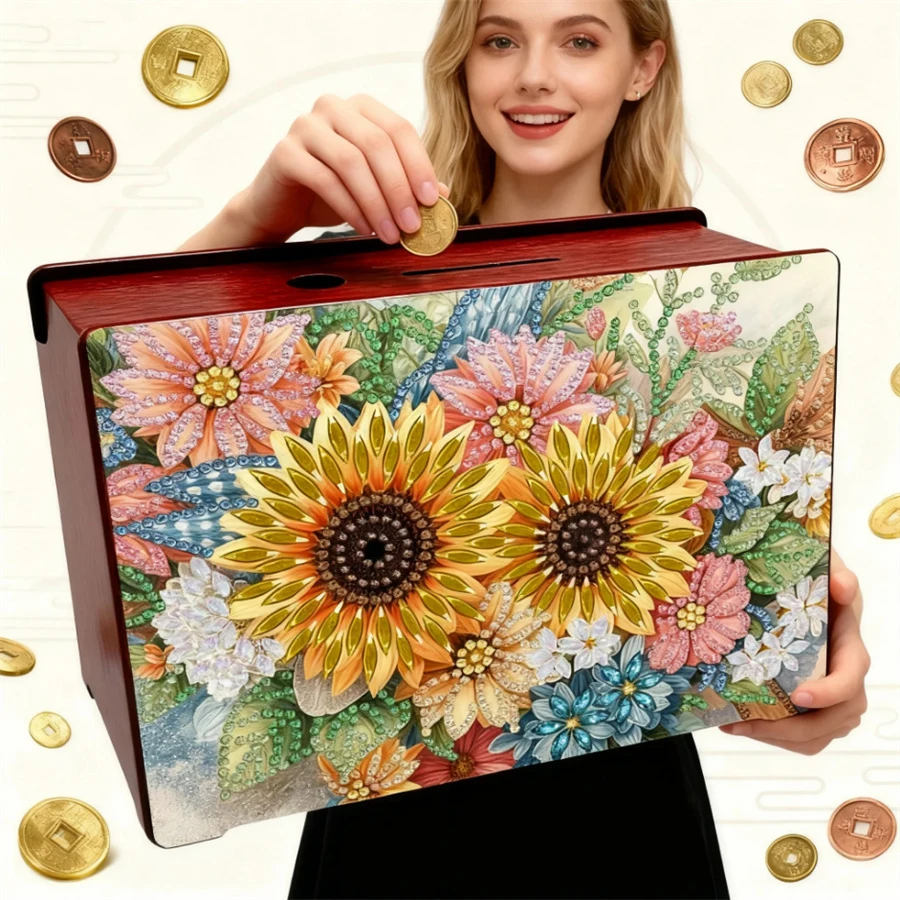 

2026 Diamond Painting Money Box Sunflowers Diamond Painting Money Saving Box Table Top DIY Money Storage Box Diamond Art Decors
