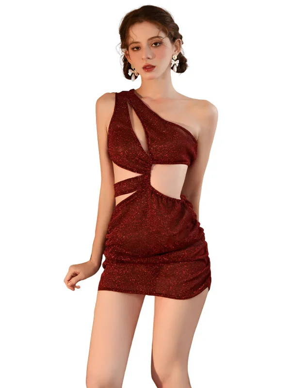 Claret Fashion Tank Mini Dress argento seta erotica abito irregolare, camicia da notte, Sexy donne seducenti vestono eleganti top coreano P3X