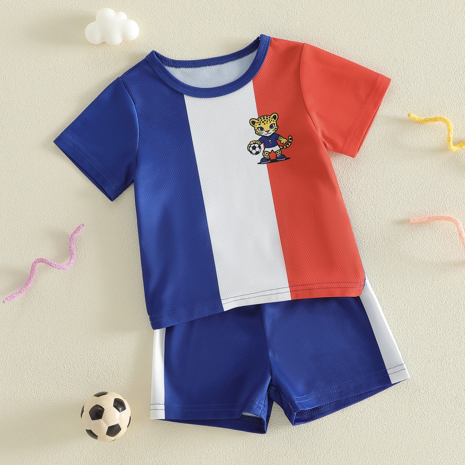 Infant Baby Boys Football Outfit Different Teams Design Crew Neck Short Sleeve Jersey Tops and Shorts 2Pcs Clothes Sets