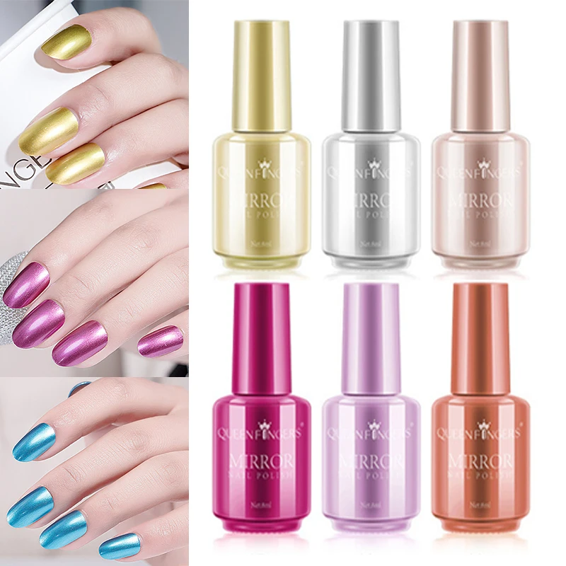 8 ml Quick-drying Mirror Effect Nail Polish Women Metallic Color Nail Gel Gold Silver Red Nail Art Polish for Manicure Design