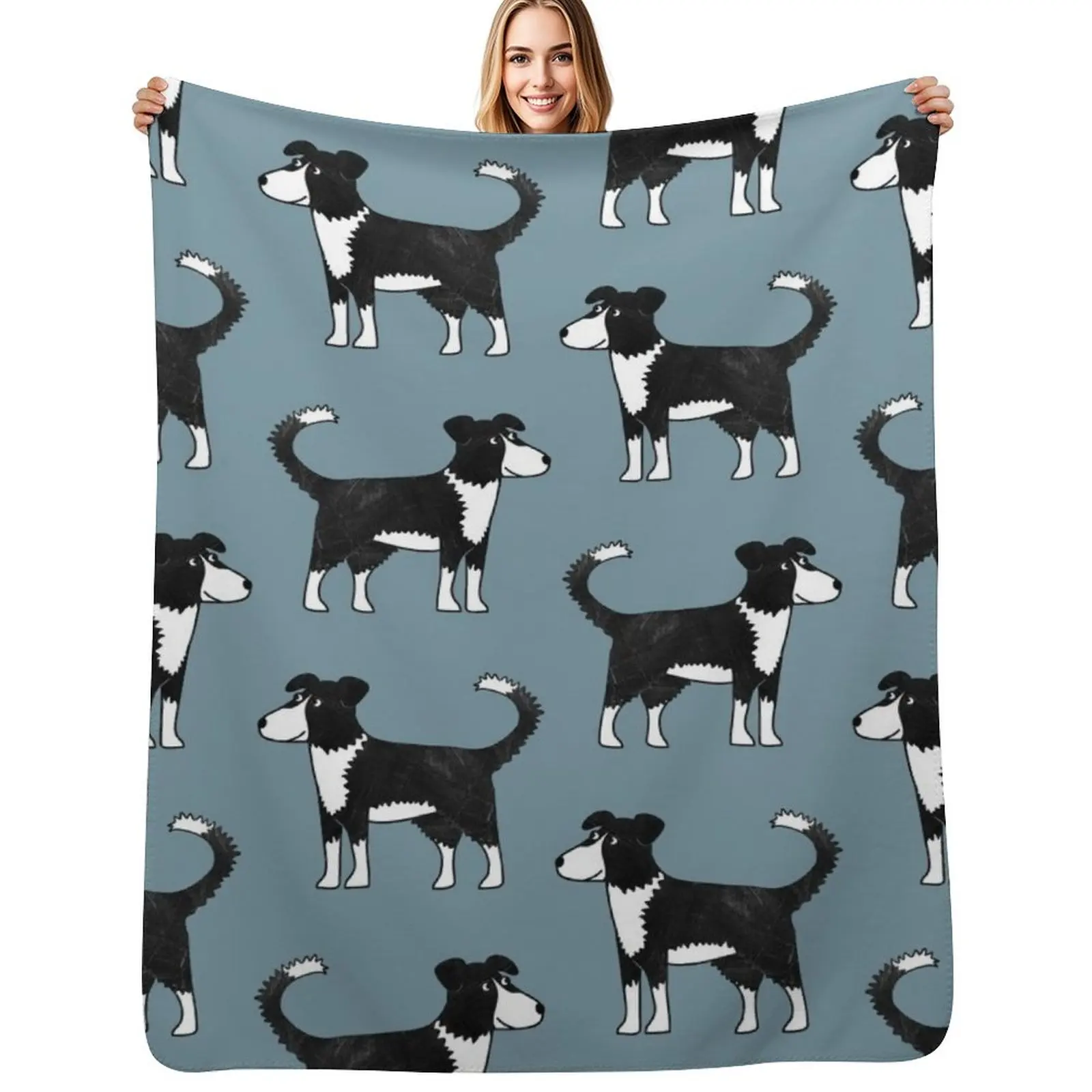 Border Collie Sheepdog Throw Blanket Decoratives Cute Plaid Thins Comforter Flannels Blankets