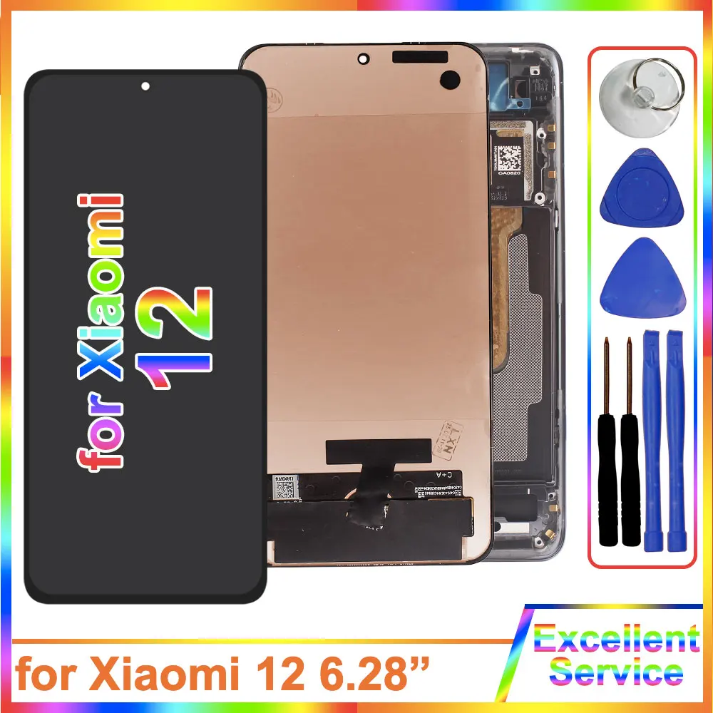Tested AMOLED LCD for Xiaomi 12 2201123G LCD Display Touch Screen Digitizer Replacement for Xiaomi 12 2201123C LCD With Frame