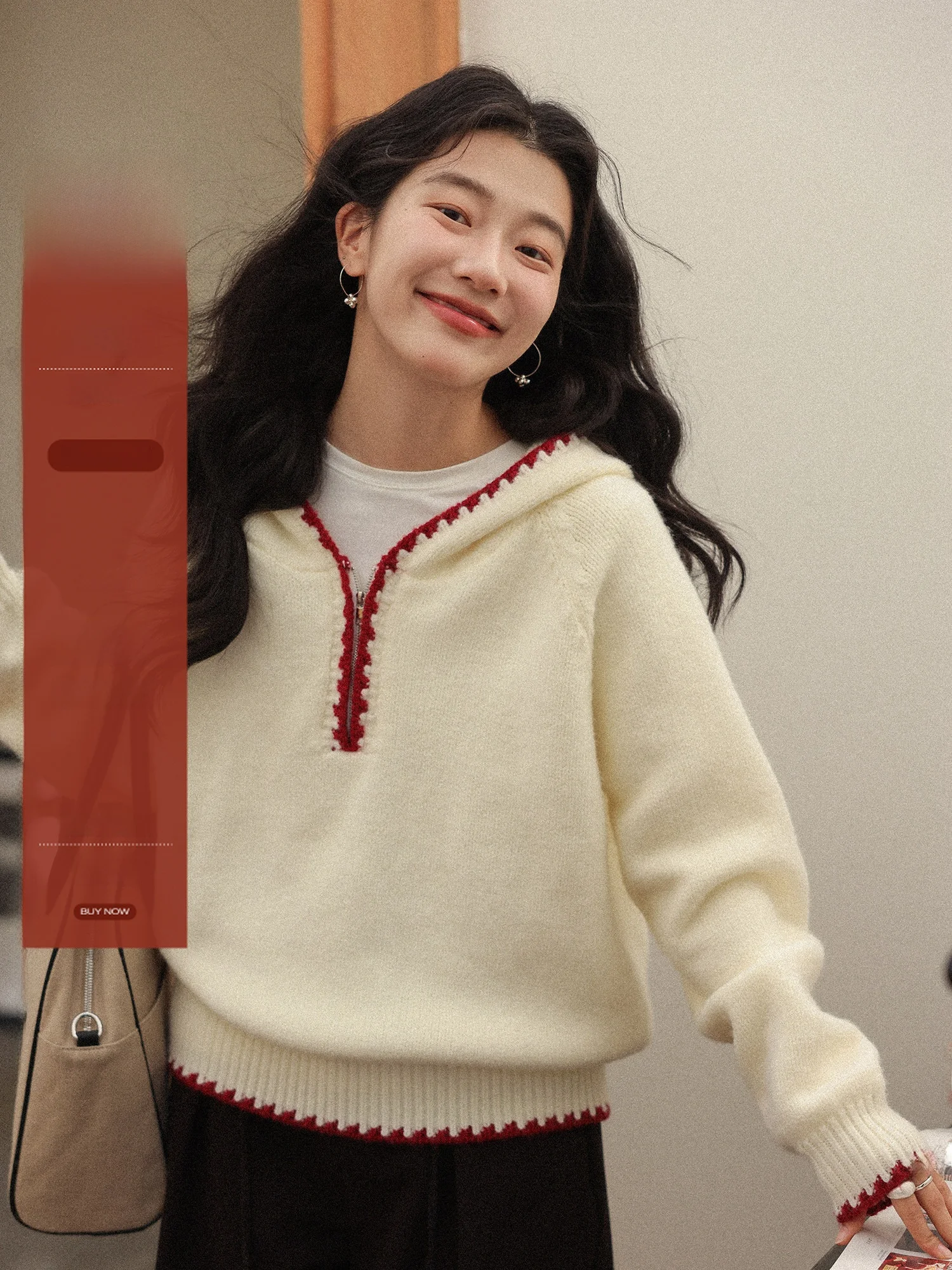 

Women's Thiened Hoodie Sweater f Zipper Color Blo Winter Casual Sle Long Sve Knitted Top Loose Fit Online Exclusive