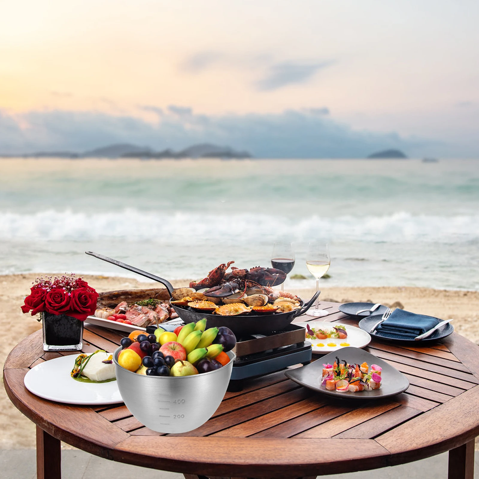 

Миска из нержавеющей стали 304, большие миски для приготовления пищи, тестомес, кухонные принадлежности, противоскользящая глубокая еда для салата