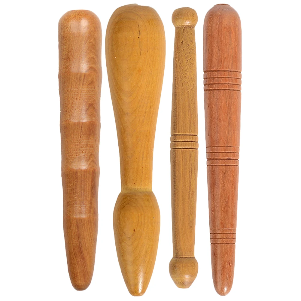 4-teiliges manuelles Fußmassagegerät aus Holz, Akupressurstangen zur Verbesserung der Durchblutung, leicht zu greifende Massagesticks zur Stressabbau und