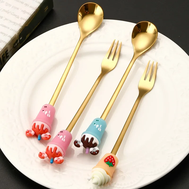 Stainless Steel Coffee Spoon Round Head Spoon Astronaut Style Spoons Forks Honey Dessert Gift Mixing Spoon Bento Accessories