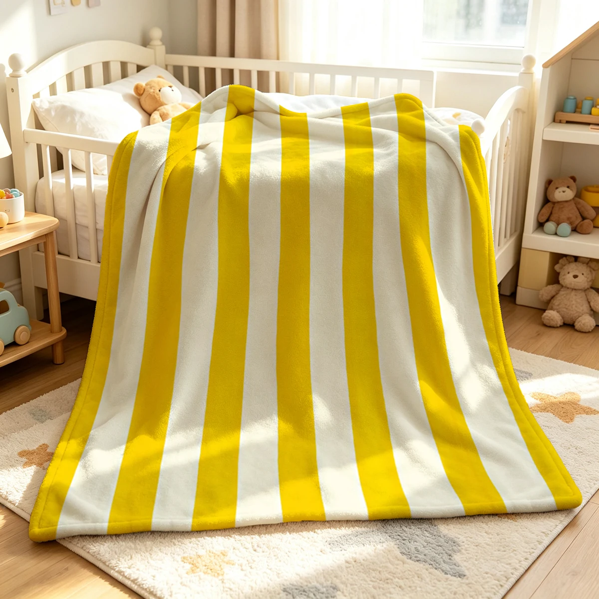 Sunny Stripes Flannel Blanket Warm Soft Halloween Christmas Couch Warm Cozy Decorative Decor Gift for All Season